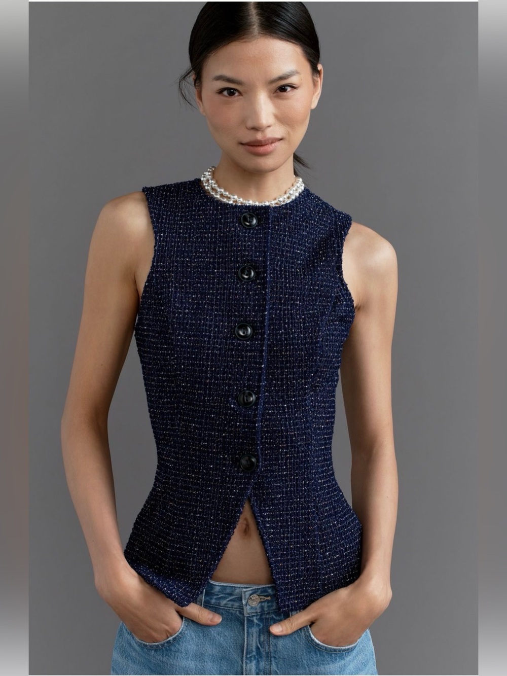 Anthropologie Maeve Tweed Button-Front Vest